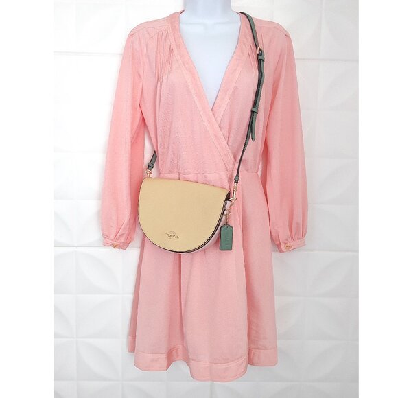 Coach Colorblock ELLEN Bag Small Leather Purse Pink Yellow Green Strap C2857 - Picture 2 of 16